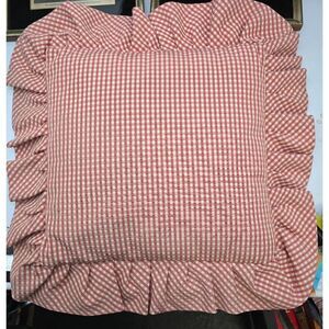 Red & White Gingham Ruffled Pillow Cabin cottage decor 16x16